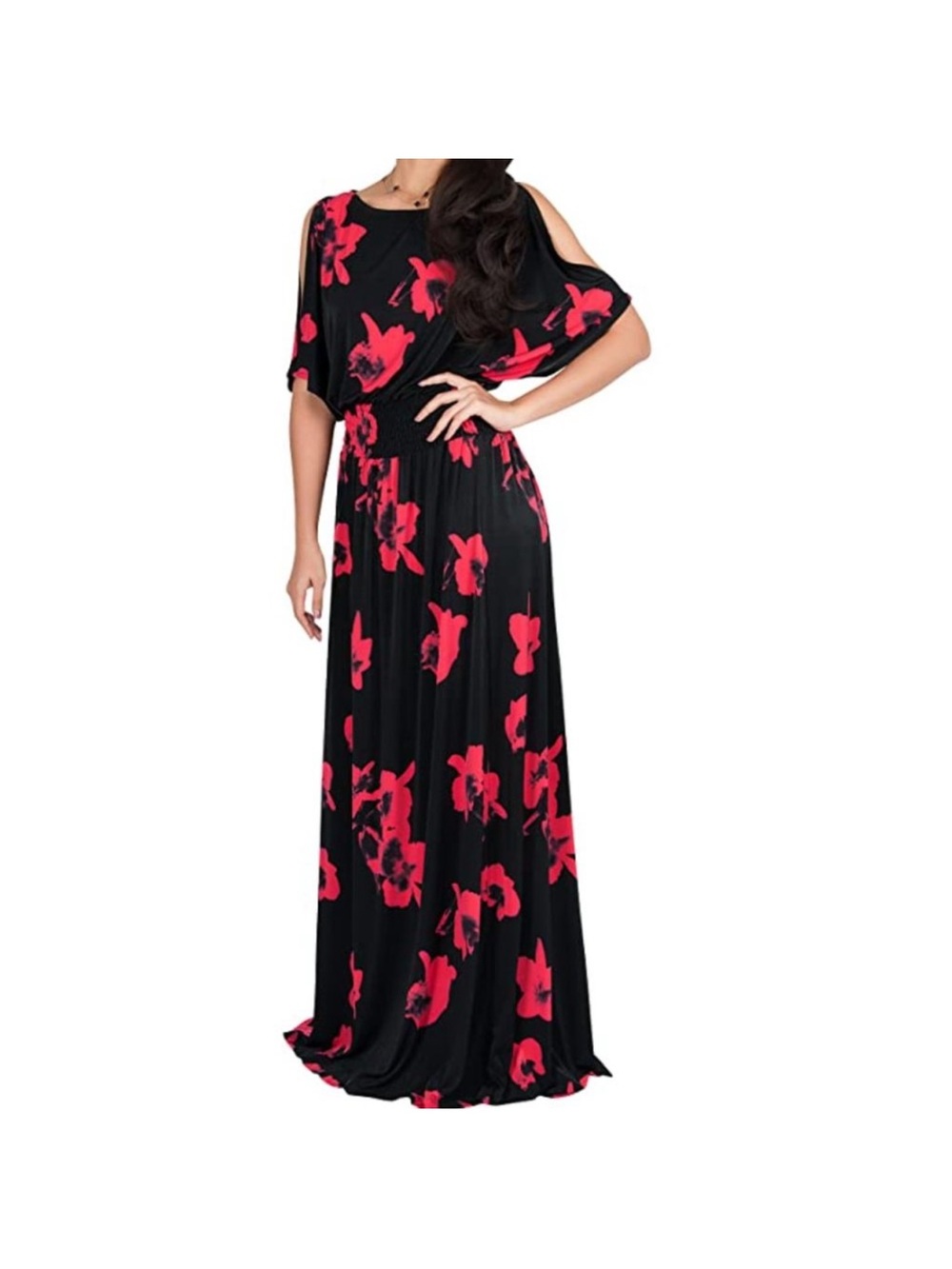 Koh Koh Split Sleeve Abstract Floral Print Maxi Dress Size Large